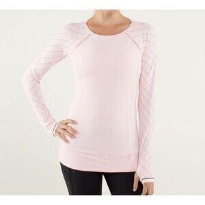 Lululemon Full Tilt Long Sleeve Stripe Top Shirt Pink Grey Women Sz 4 RARE EUC!